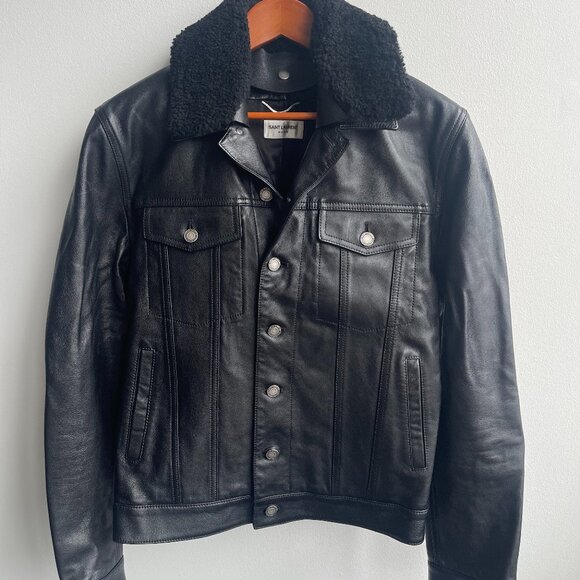 Saint Laurent Paris lambskin denim jacket with removable wool collar - Picture 1 of 4